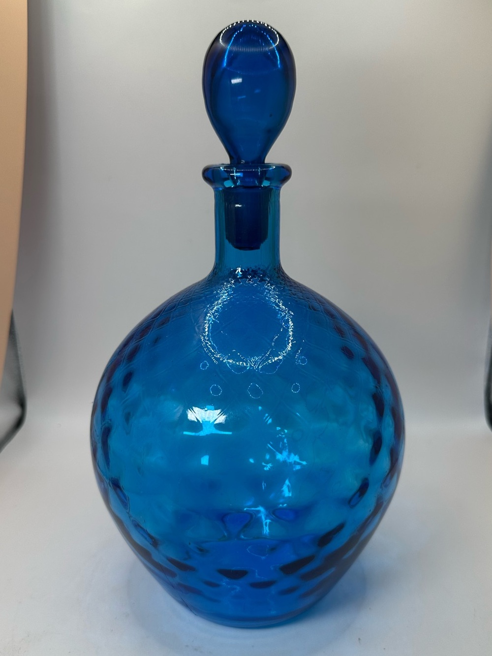 Vintage MCM Empoli Blue Diamond Optic Decanter W/replacement stopper.